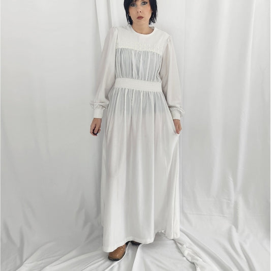 70s/80s Silver/White Maxi Dress