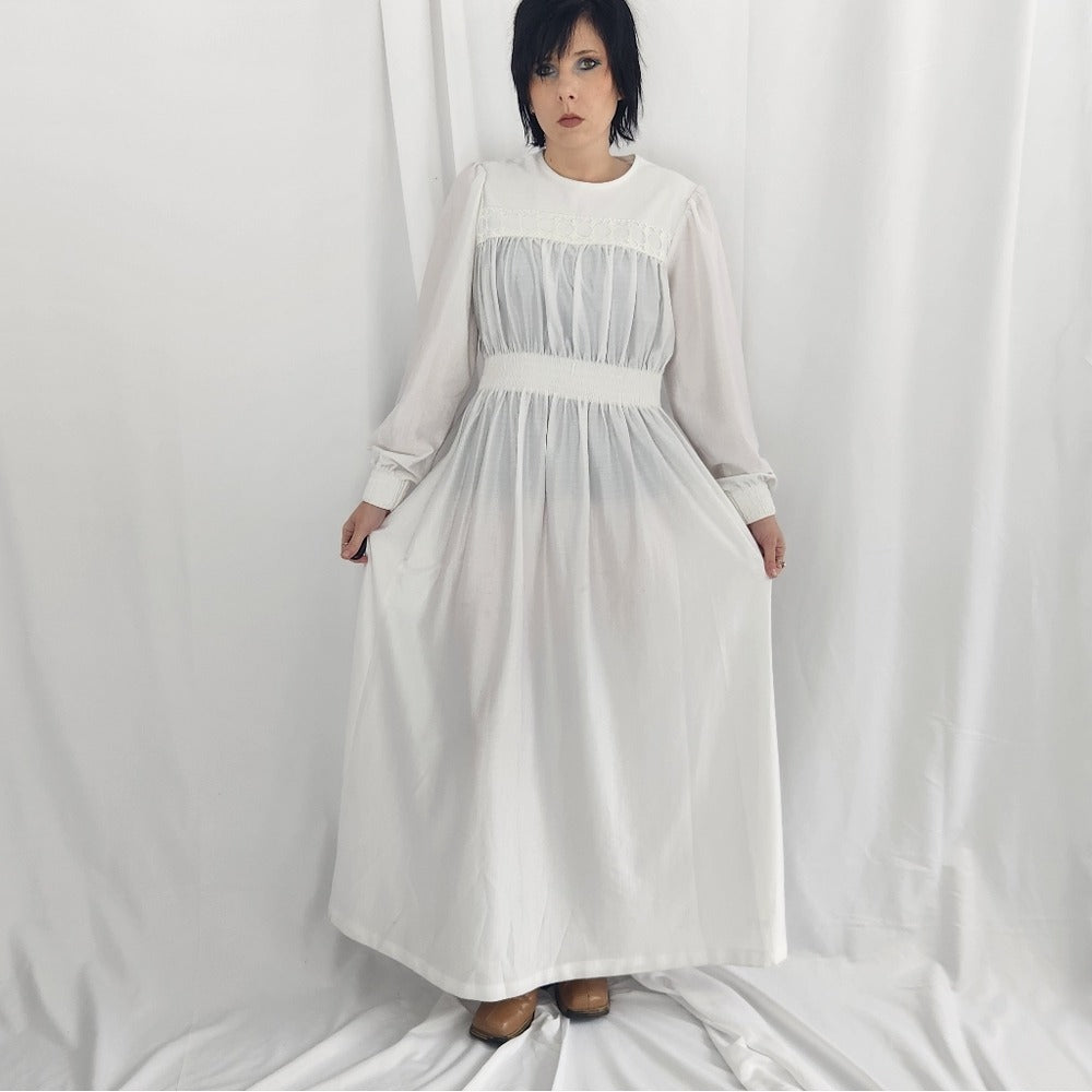 70s/80s Silver/White Maxi Dress