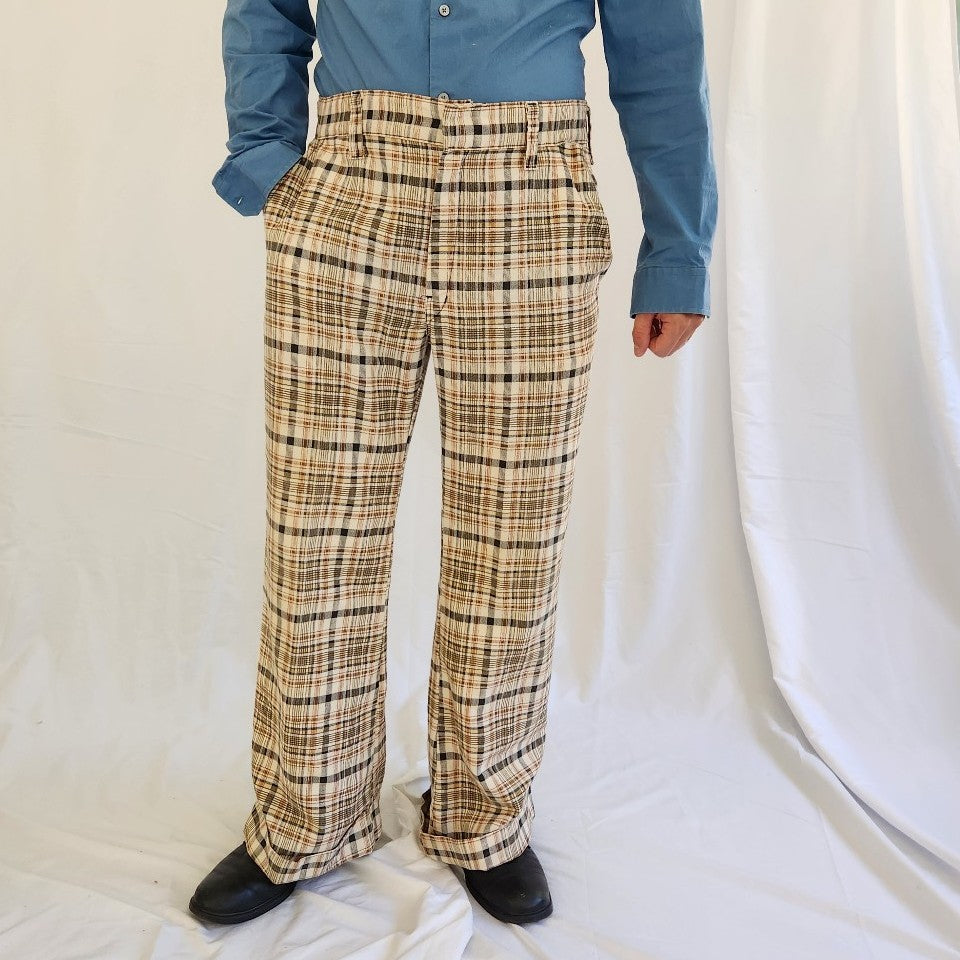 60s/70s Brown Plaid Cuffed Trousers