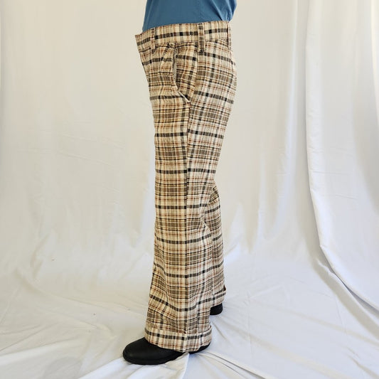 60s/70s Brown Plaid Cuffed Trousers