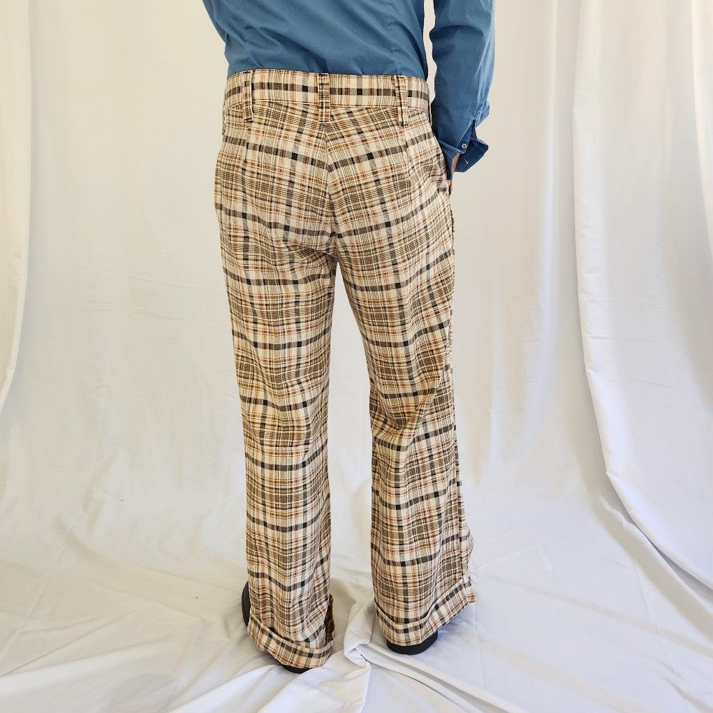 60s/70s Brown Plaid Cuffed Trousers