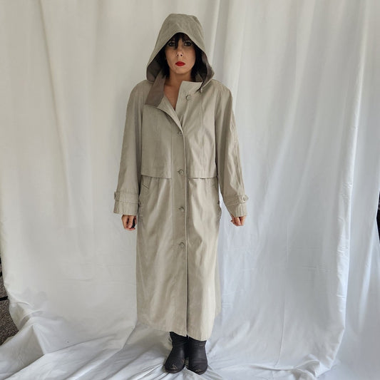 90s Tan Hooded Trench Coat