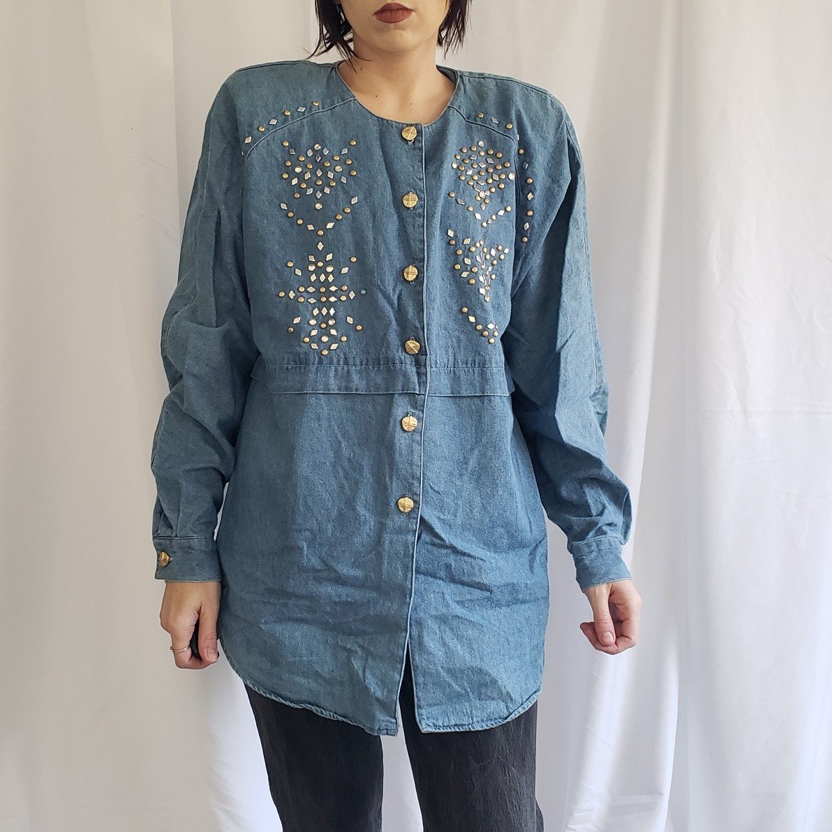 90s Saint Germain Bedazzled Denim Shirt