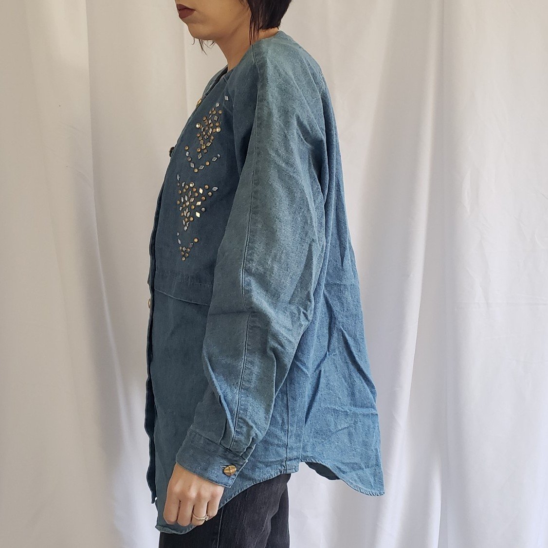 90s Saint Germain Bedazzled Denim Shirt