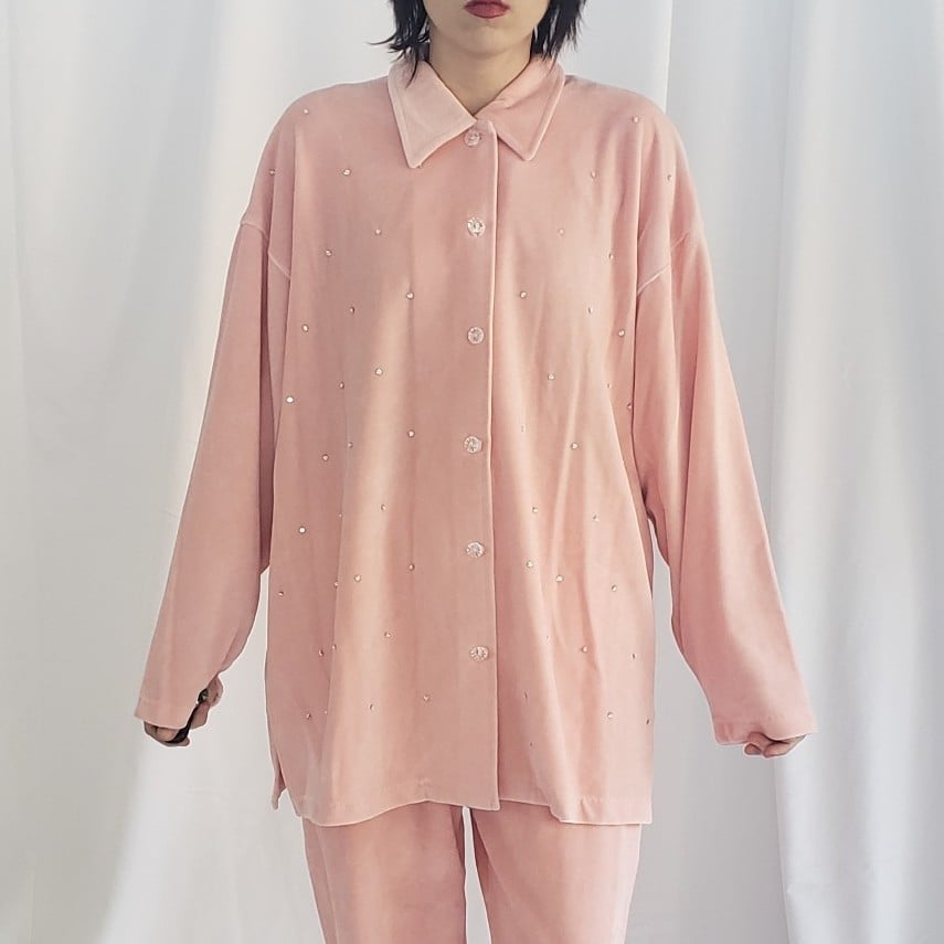 90s Pink Terrycloth Bedazzled Button Down Shirt