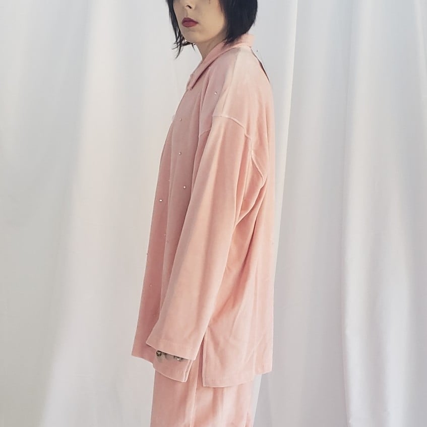 90s Pink Terrycloth Bedazzled Button Down Shirt