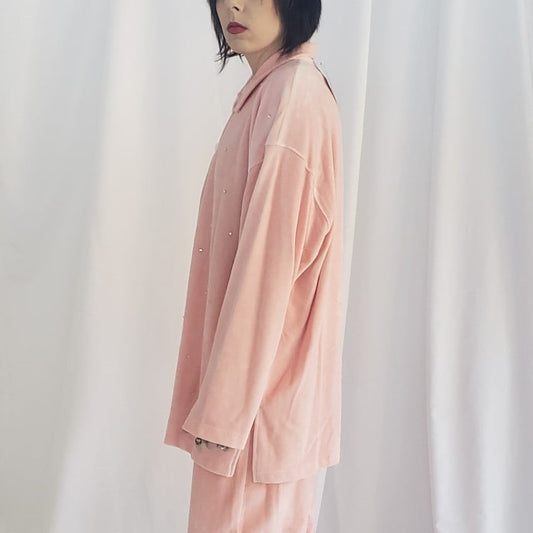 90s Pink Terrycloth Bedazzled Button Down Shirt