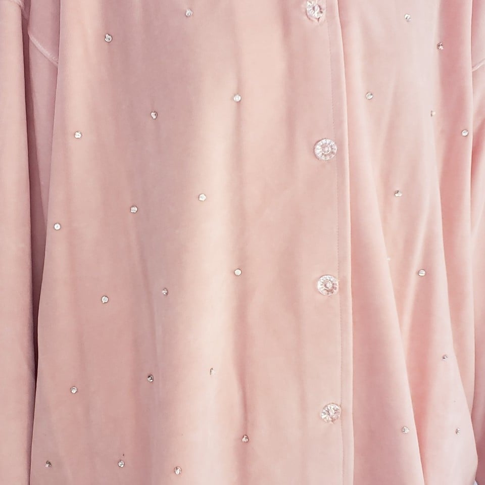 90s Pink Terrycloth Bedazzled Button Down Shirt