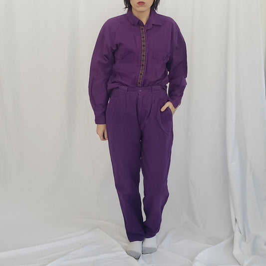 90s Purple Pants and Shirt Set