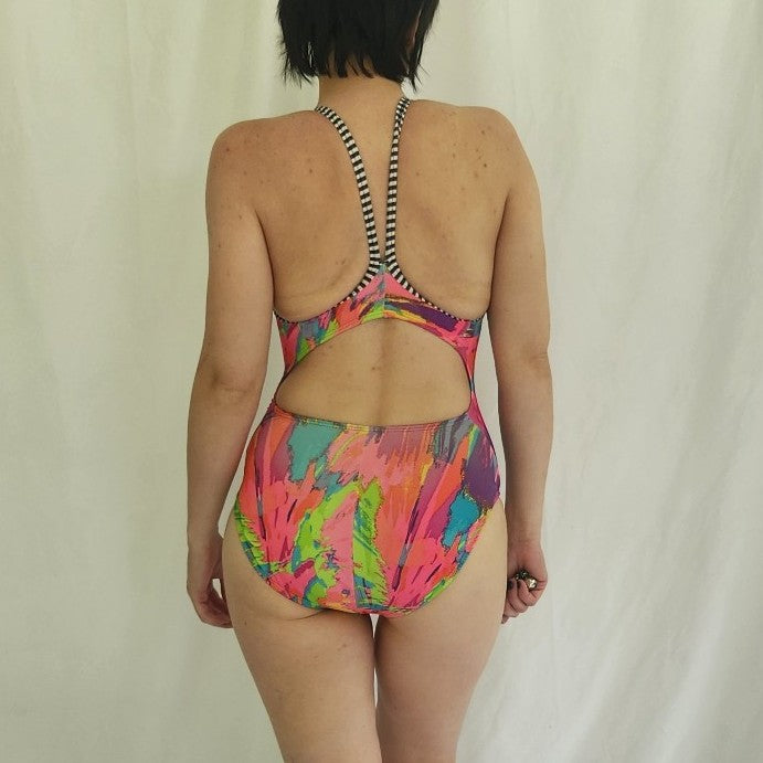 90s Neon Paint Splatter On Piece Swimsuit