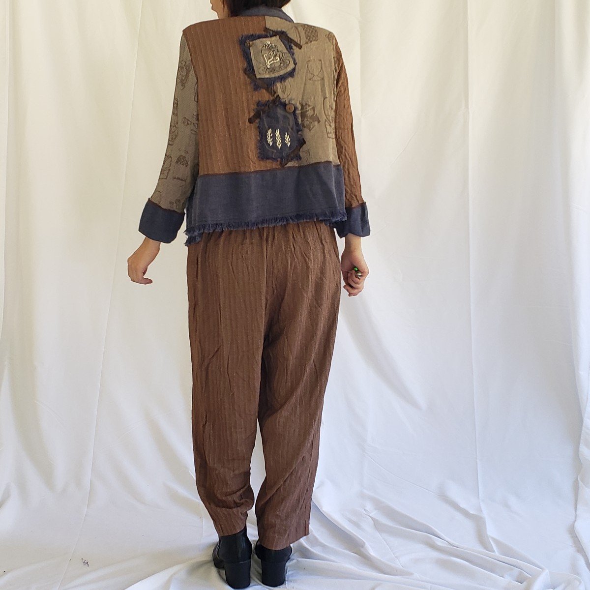 90s Brown and Blue Whimsigoth Rayon Pants and Top Set