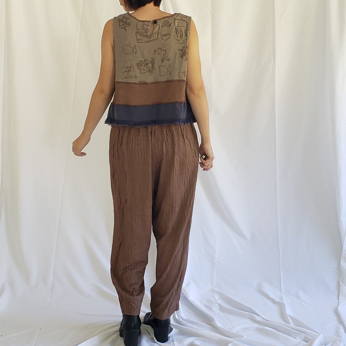 90s Brown and Blue Whimsigoth Rayon Pants and Top Set