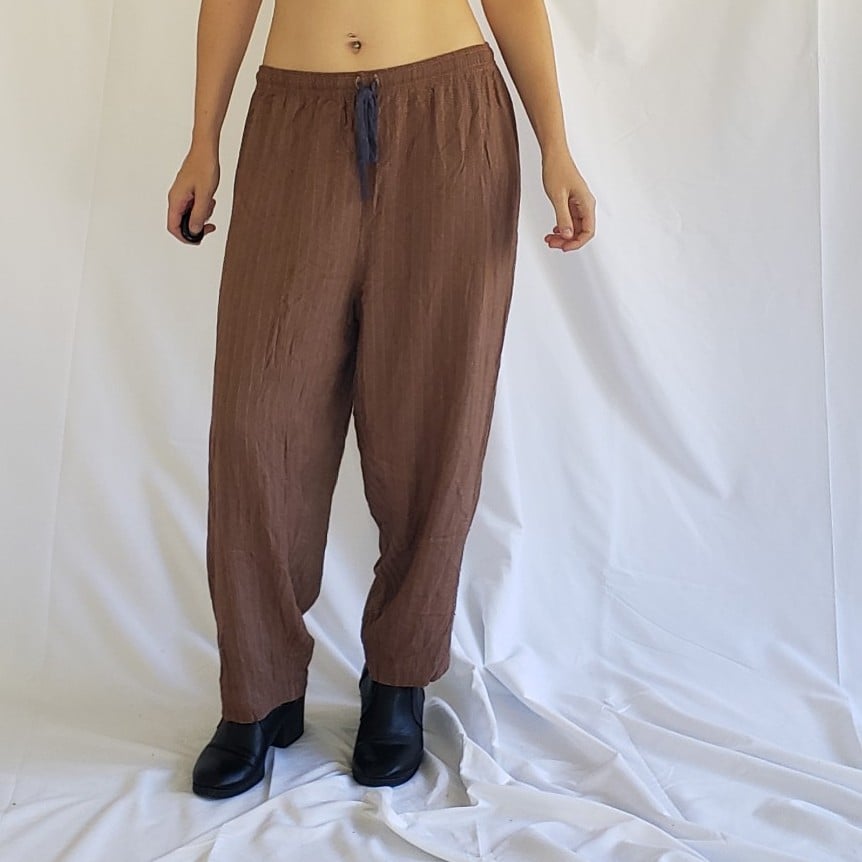 90s Brown and Blue Whimsigoth Rayon Pants and Top Set