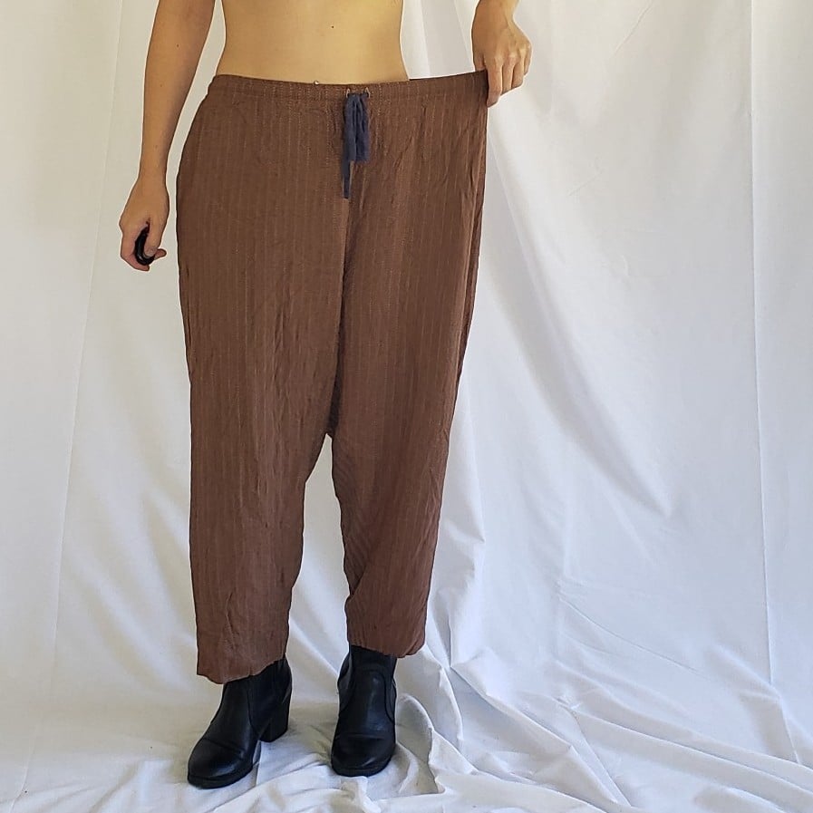 90s Brown and Blue Whimsigoth Rayon Pants and Top Set