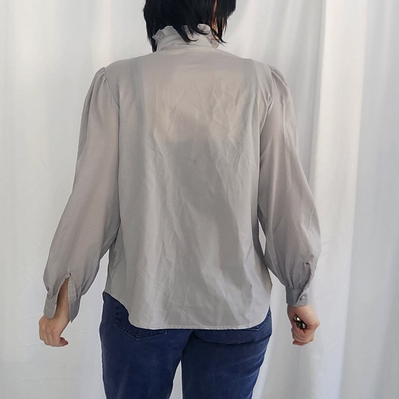 80s Gray Bibbed Blouse