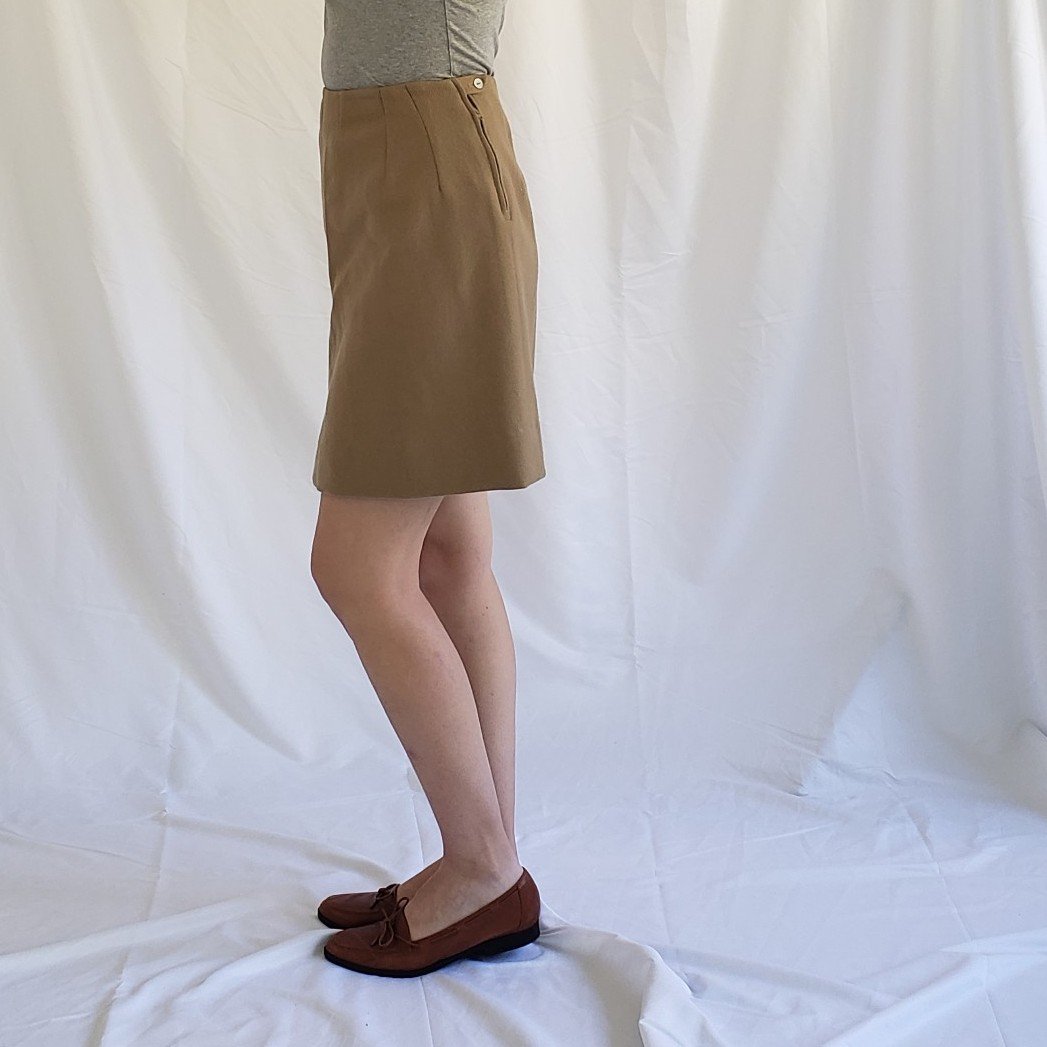 60s Tan Worsted Wool(?) Mini Skirt