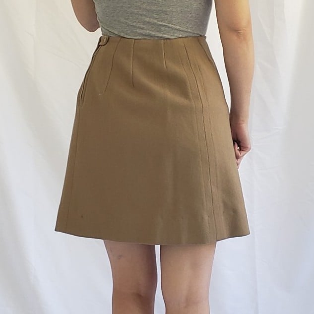 60s Tan Worsted Wool(?) Mini Skirt