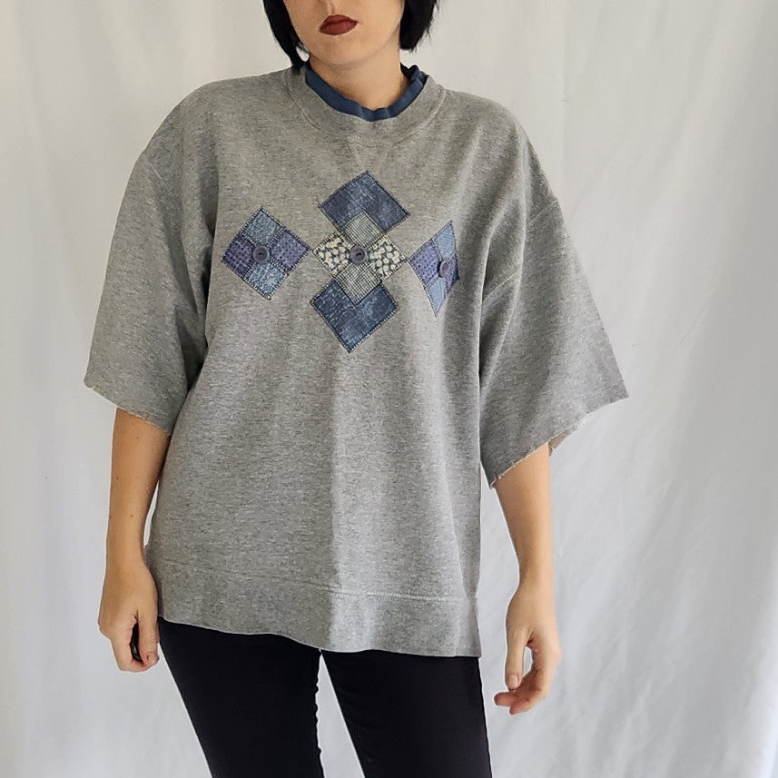 00s Reworked Gray and Blue Sweatshirt