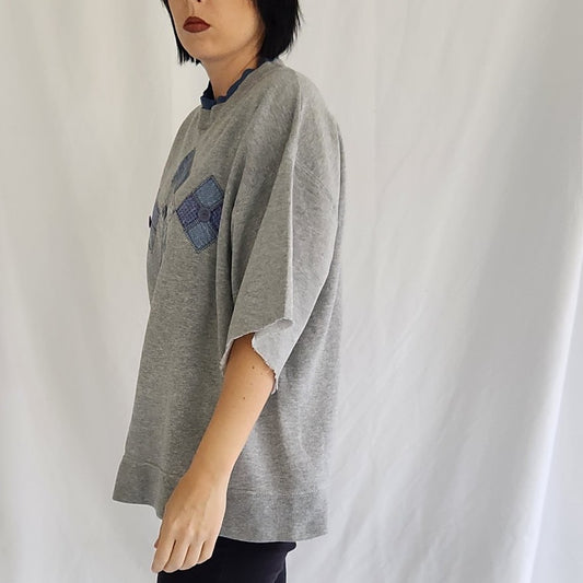 00s Reworked Gray and Blue Sweatshirt