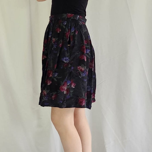 90s Whimsigoth Dark Floral Miniskirt