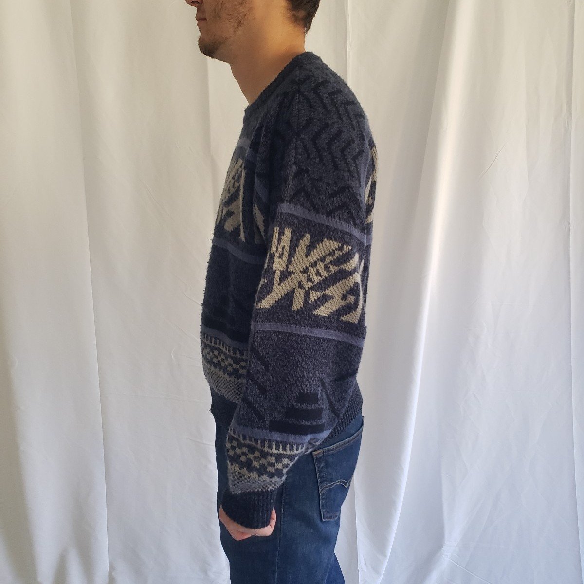 80s/90s Blue and Gray Geometric Sweater