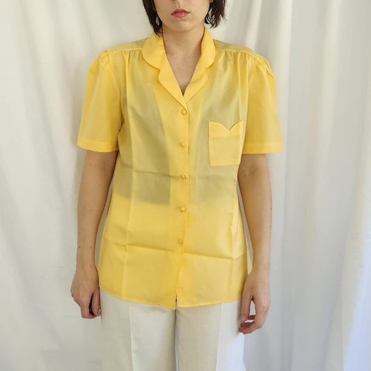 80s Yellow Button Down Blouse