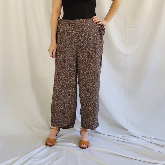 90s Army Green Floral Rayon Pants