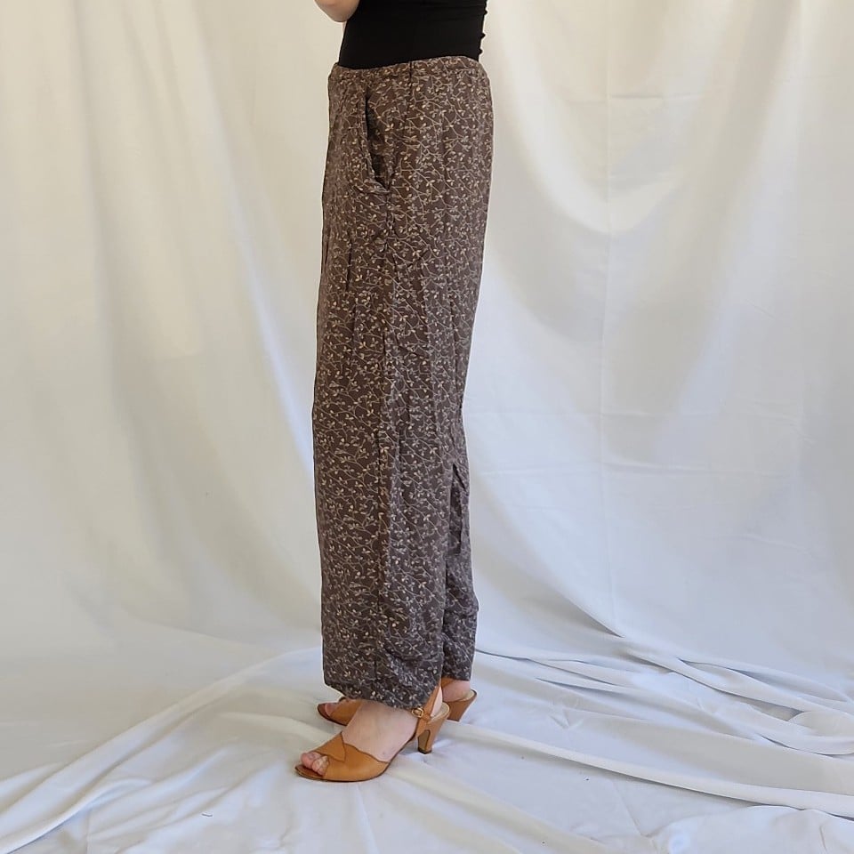 90s Army Green Floral Rayon Pants