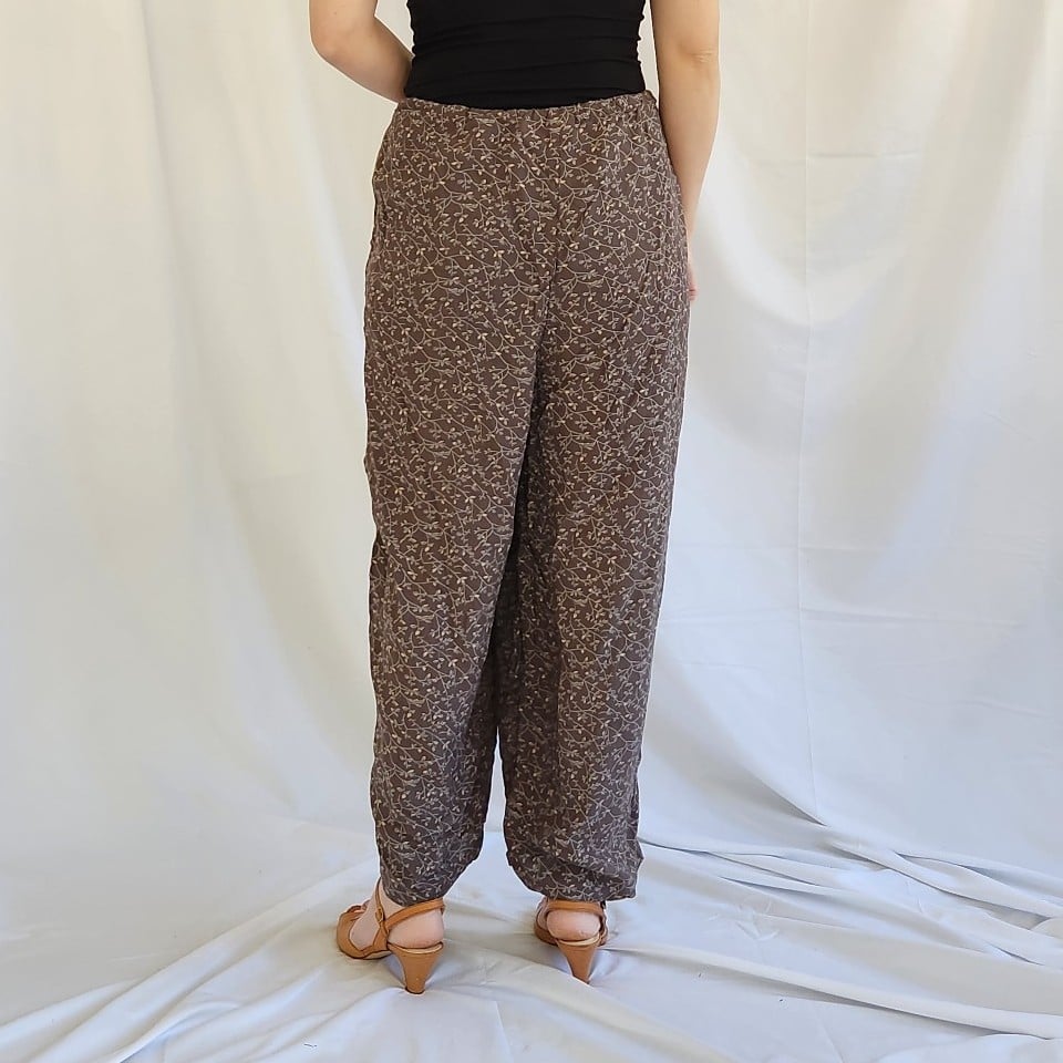 90s Army Green Floral Rayon Pants