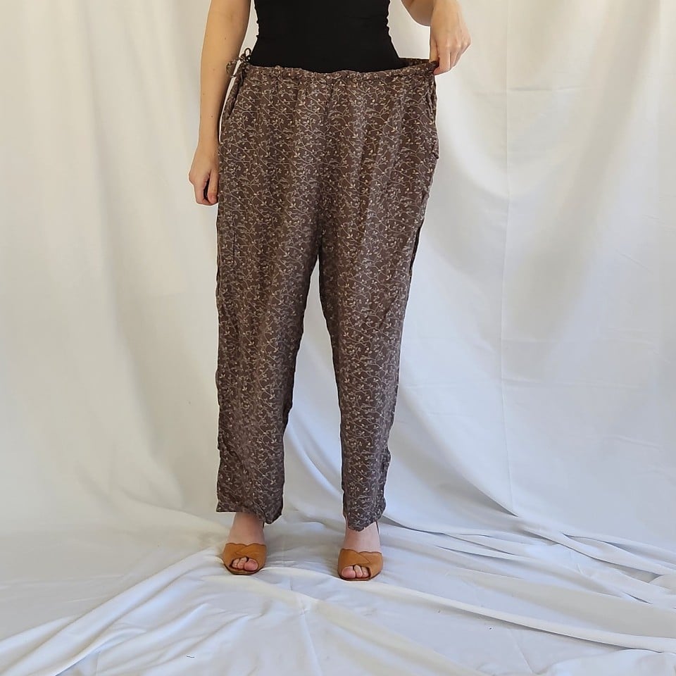 90s Army Green Floral Rayon Pants