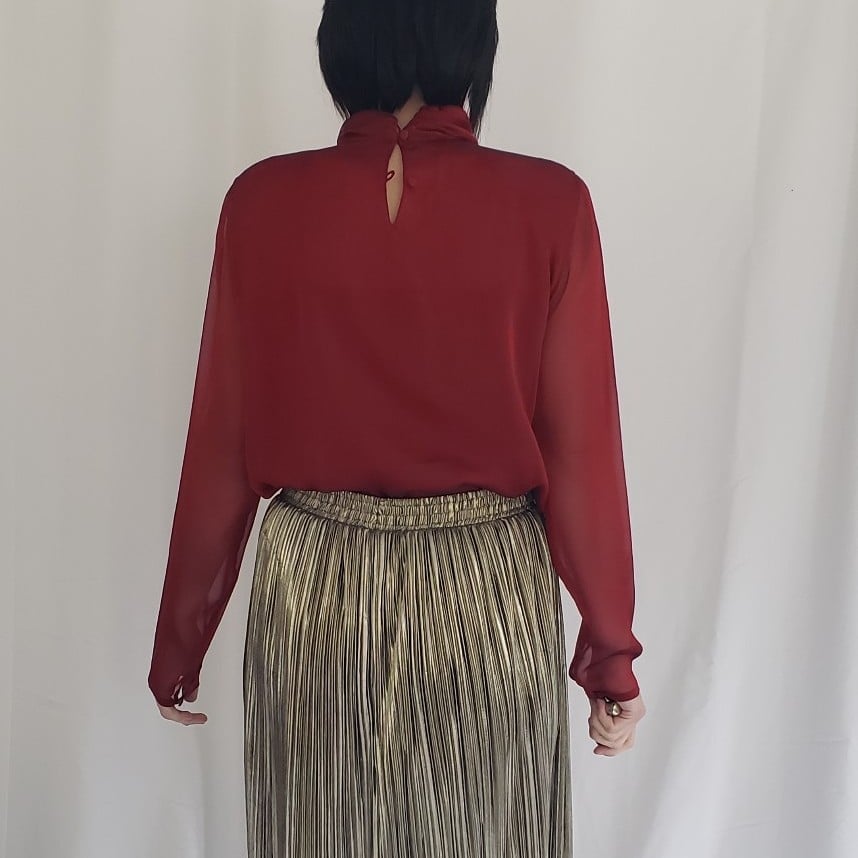 90s Deadstock Red Casual Corner Silk Blouse