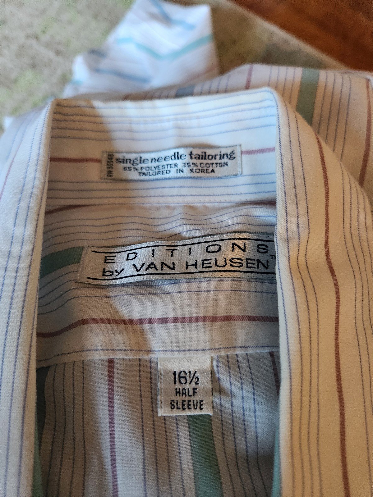 90s White, Blue, and Mauve Striped Short Sleeve Button Down