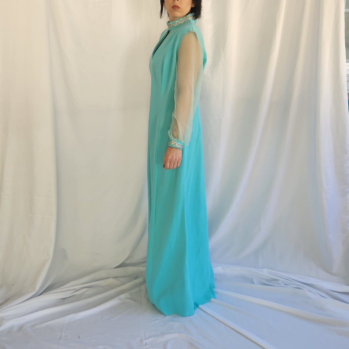 70s Blue Gown with Sheer Sleeves
