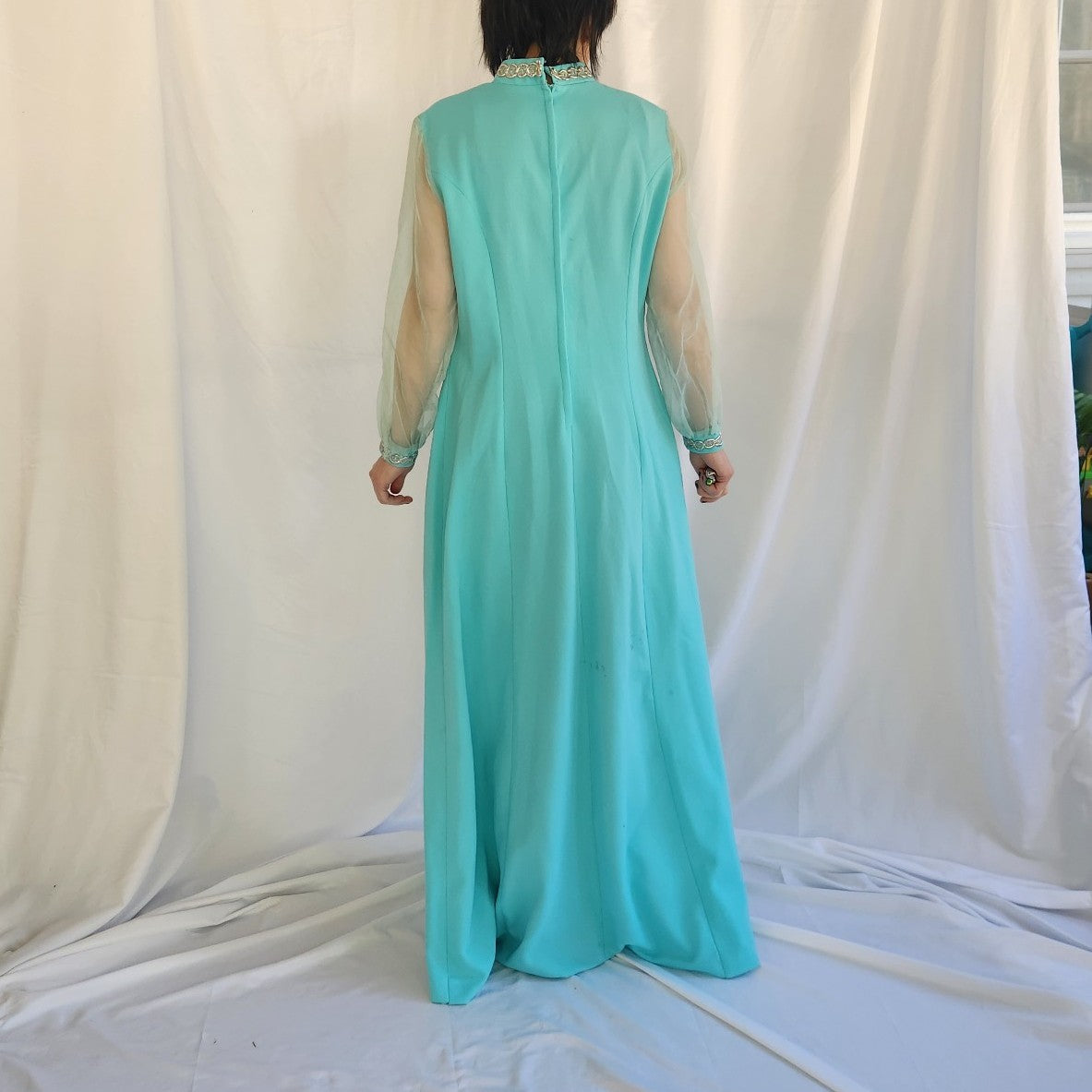 70s Blue Gown with Sheer Sleeves