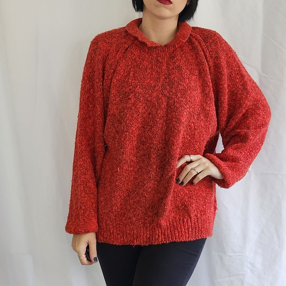 80s Red and Black Collared Sweater