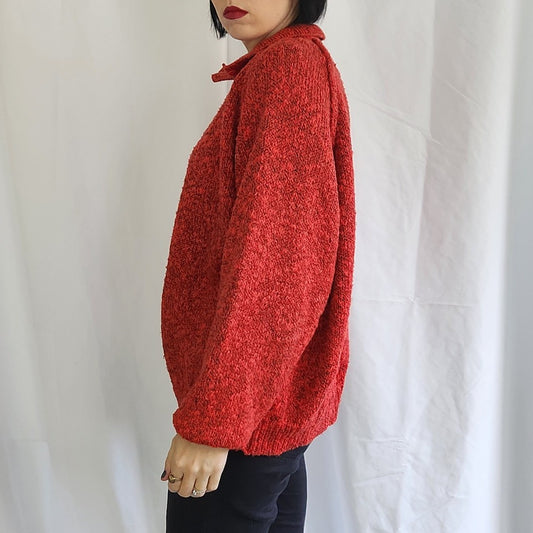 80s Red and Black Collared Sweater