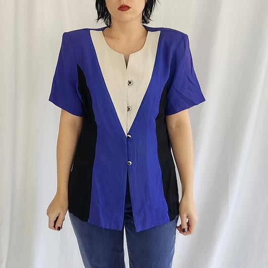 90s Purple, White, and Black Blouse