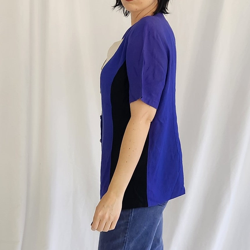 90s Purple, White, and Black Blouse