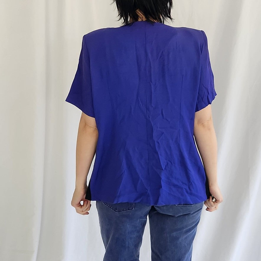 90s Purple, White, and Black Blouse