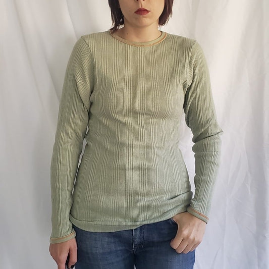 70s Green Ribbed Long Sleeve Tee