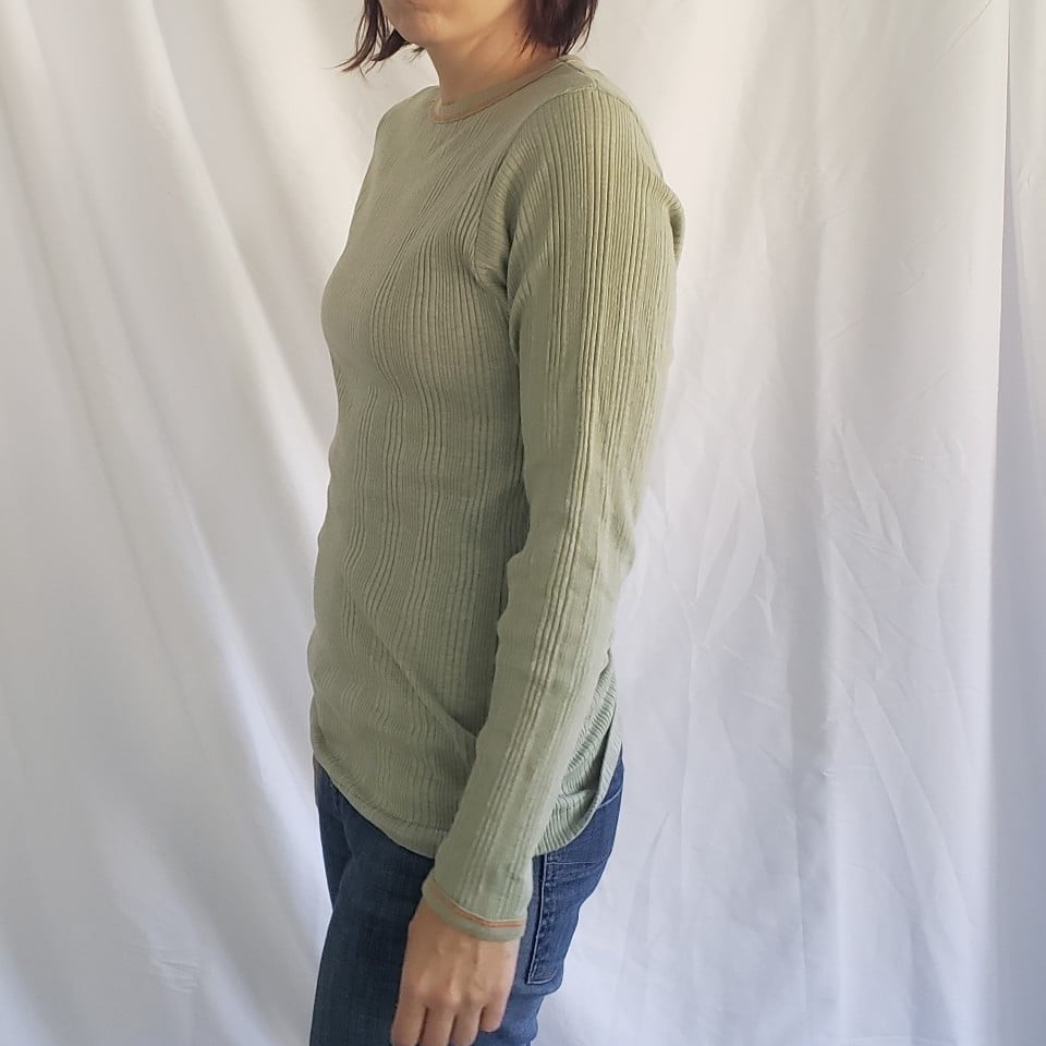 70s Green Ribbed Long Sleeve Tee