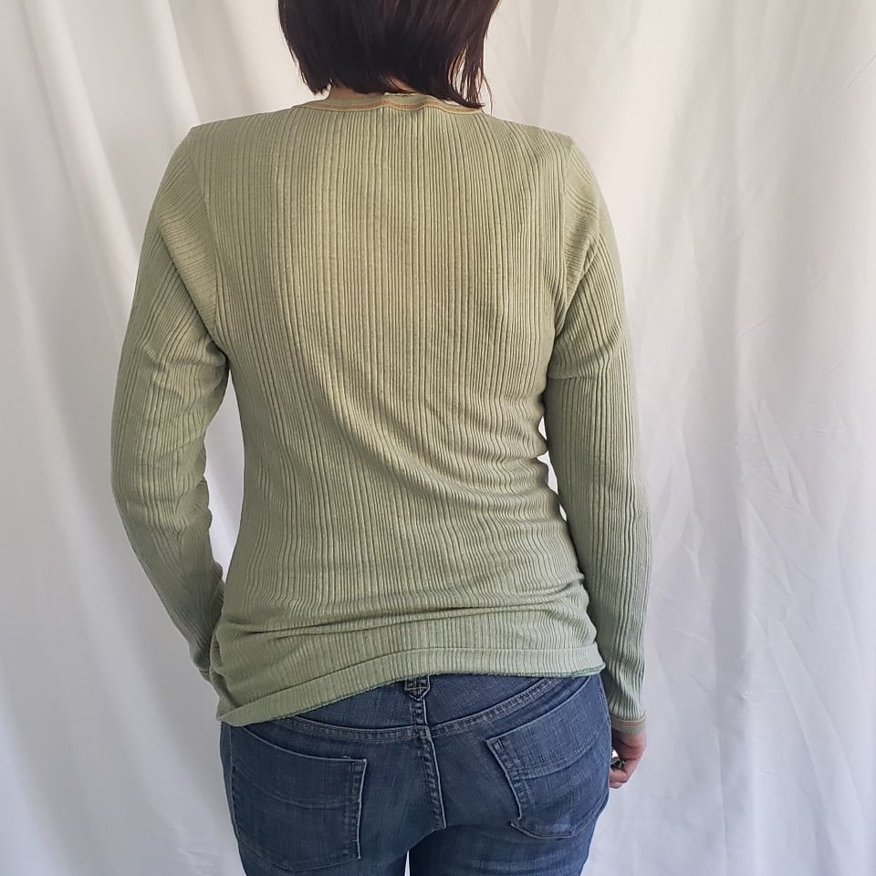 70s Green Ribbed Long Sleeve Tee