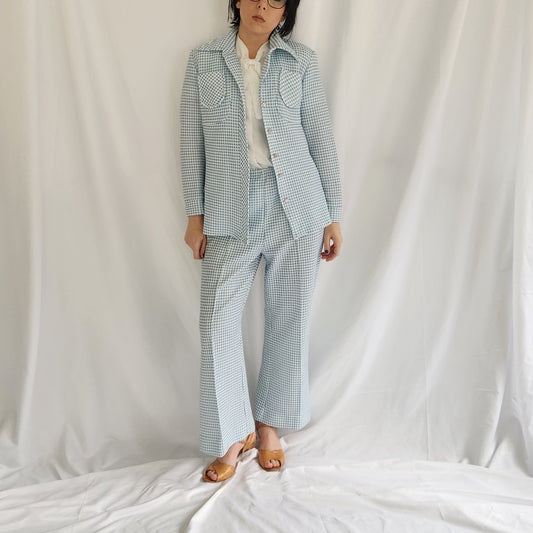 70s White and Blue Dotted Leisure Set