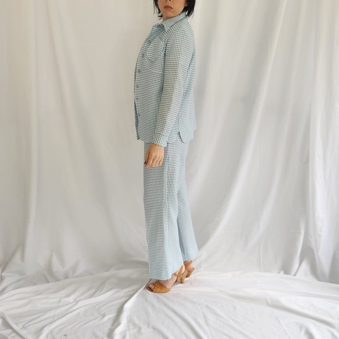 70s White and Blue Dotted Leisure Set