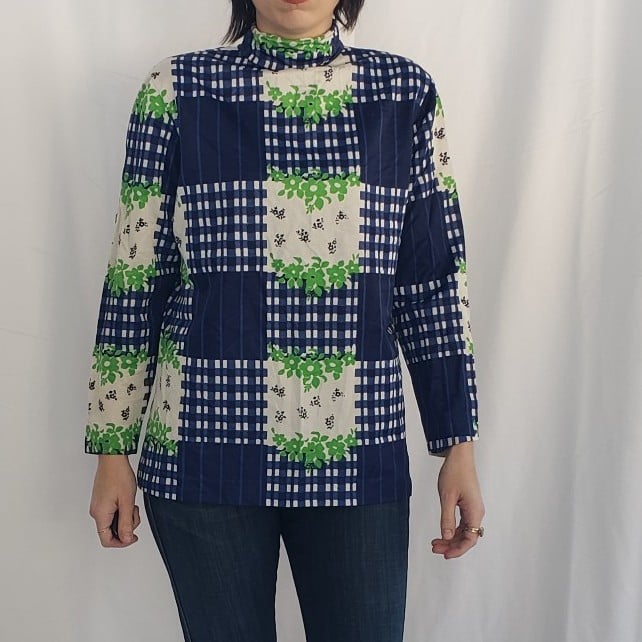 70s Handmade Blue and White Plaid Top