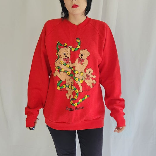 90s Jingle Bears Red Crew Neck Sweatshirt