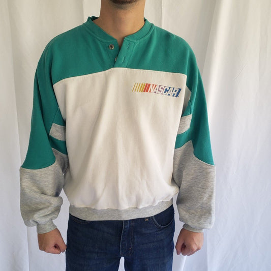 90s Nascar Teal, White, and Gray Sweatshirt