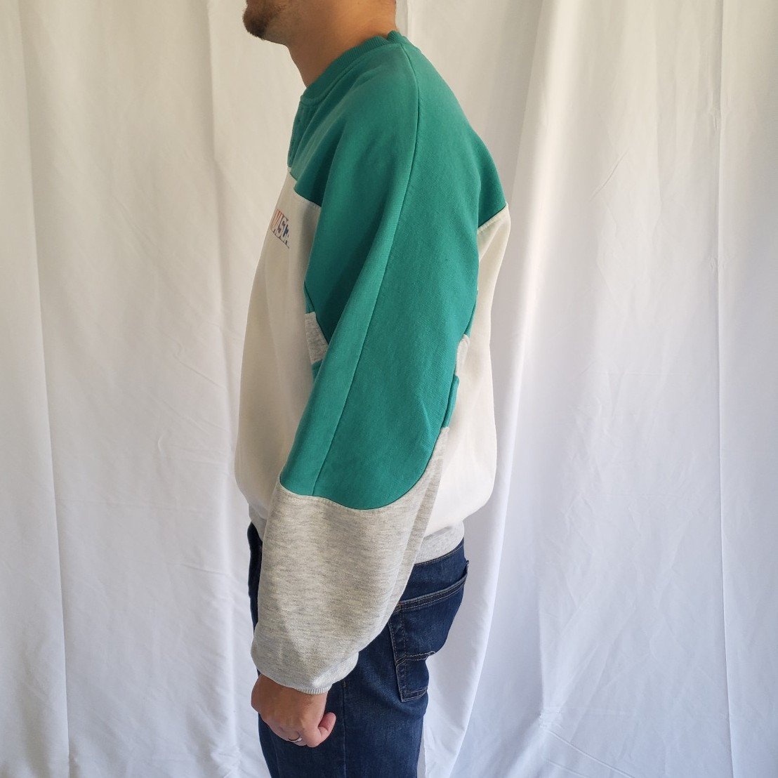 90s Nascar Teal, White, and Gray Sweatshirt