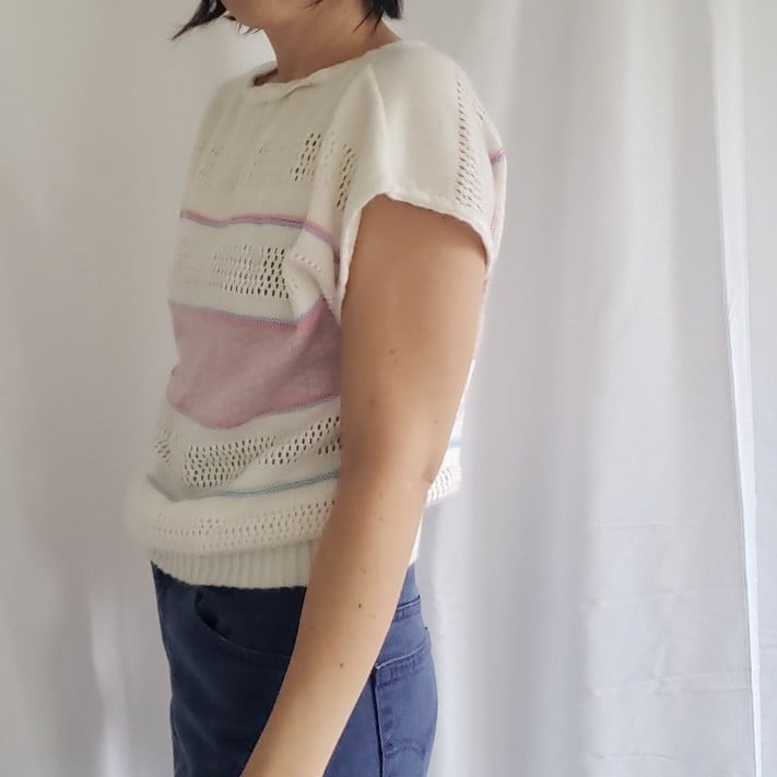 80s White, Pink, and Purple Striped Sleeveless Sweater