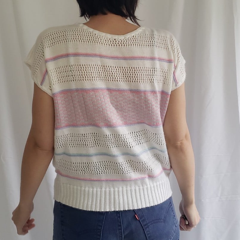 80s White, Pink, and Purple Striped Sleeveless Sweater